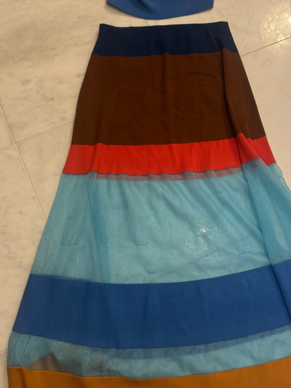 Maeve Colorblock Maxi Skirt in Blue, Rust & Brown - Picture 2 of 9